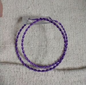 Huge large purple twist hoop wire earrings